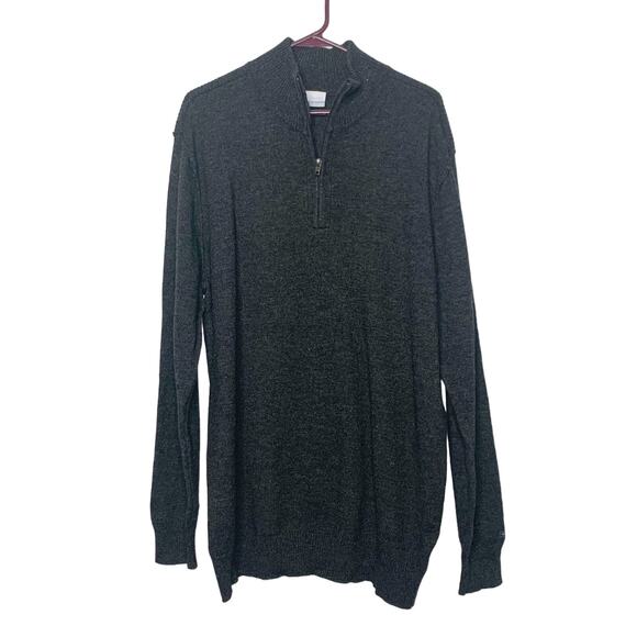 COLUMBIA Quarter Zip Mock Neck Sweater Pullover Wool Blend Charcoal Gray Size XL - Picture 1 of 10